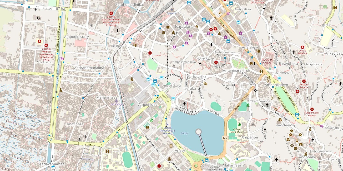 Plan d’Antananarivo autour du quartier d’Ampatsakana, entre Isoraka et le lac Anosy